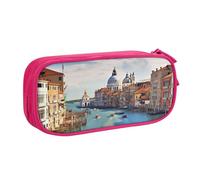 ANABPRMA Grand Canal in Italy Trousse à crayons grande capacité double couche avec 2 poches principales zippées Organiseur multifonction pour l'école, le bureau, les voyages, rose, Taille unique,