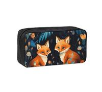 ANABPRMA Grande trousse à crayons en tissu Oxford avec fermeture éclair pour l'école, le bureau, les voyages Motif tribal polynésien Bleu, Adorable renard en forme de fleur, Taille unique, Pochette à