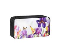 ANABPRMA Grande trousse à crayons en tissu Oxford avec fermeture éclair pour l'école, le bureau, les voyages, Iris Fleur Papillon, Taille unique, Pochette à monnaie