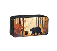 ANABPRMA Grande trousse à crayons en tissu Oxford avec fermeture éclair pour l'école, le bureau, les voyages, Motif ours et renard, Taille unique, Pochette à monnaie