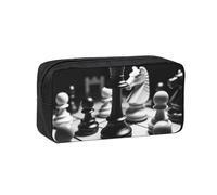 ANABPRMA Grande trousse à crayons Tour Eiffel et ville en tissu Oxford avec fermeture éclair pour l'école, le bureau, les voyages, Jeu d'échecs noir et blanc, Taille unique, Pochette à monnaie