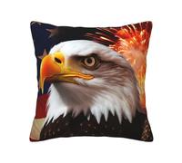 ANABPRMA Housse de coussin en velours côtelé avec fermeture éclair dissimulée - Motif drapeau américain - Aigle de feu - Housse de coussin confortable