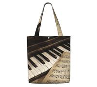 ANABPRMA Iris Flower Butterfly Sac fourre-tout en toile pour femme - Sac à bandoulière réutilisable, grand sac à main avec fermeture à bouton, Note et touches de piano, Taille unique