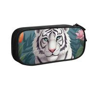 ANABPRMA Jolie trousse à crayons tigre blanc, grande capacité, double couche, avec 2 poches principales zippées, organiseur multifonction pour l'école, le bureau, les voyages, Noir , Taille unique,