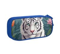 ANABPRMA Jolie trousse à crayons tigre blanc, grande capacité, double couche, avec 2 poches principales zippées, organiseur multifonction pour l'école, le bureau, les voyages, bleu, Taille unique,