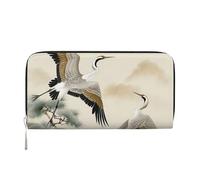 ANABPRMA Long portefeuille en cuir avec fermeture éclair et poche pour pièces de monnaie Motif queue de baleine dans la mer, Deux grues japonaises volant peinture traditionnelle, Taille unique