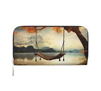 ANABPRMA Long portefeuille en cuir pour femme avec fermeture éclair, porte-cartes et poche pour pièces de monnaie, Balançoire et arbre d'automne, Taille unique