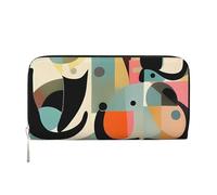 ANABPRMA Long portefeuille en cuir rose pastèque pour femme avec fermeture éclair, porte-cartes et poche pour pièces de monnaie, Chat art moderne du milieu du siècle, Taille unique