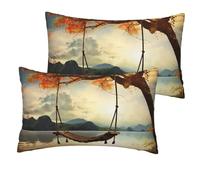 ANABPRMA Lot de 2 housses de coussin décoratives en lin avec balançoire et arbre d'automne 30,5 x 50,8 cm pour canapé, lit, salon
