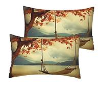 ANABPRMA Lot de 2 housses de coussin décoratives en lin avec balançoire et arbre d'automne 30,5 x 50,8 cm pour canapé, lit, salon