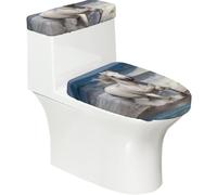 ANABPRMA Lot de 2 housses extensibles pour abattant de WC Motif cheval blanc courant sur la mer