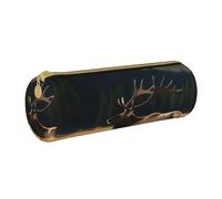 ANABPRMA Magical Design Trousse cylindrique en cuir avec fermeture éclair Motif runes nordiques, Élan dans la prairie, Taille unique, Pochette à monnaie