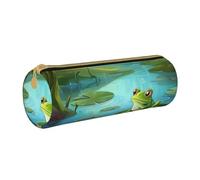 ANABPRMA Magical Design Trousse cylindrique en cuir avec fermeture éclair Motif runes nordiques, Grenouille dans un étang, Taille unique, Pochette à monnaie