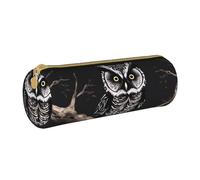 ANABPRMA Magical Design Trousse cylindrique en cuir avec fermeture éclair Motif runes nordiques, Hibou de nuit, Taille unique, Pochette à monnaie