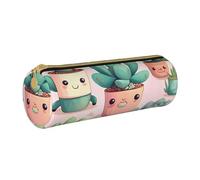 ANABPRMA Magical Design Trousse cylindrique en cuir avec fermeture éclair Motif runes nordiques, Jolies plantes succulentes 1, Taille unique, Pochette à monnaie