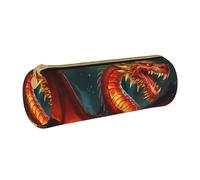 ANABPRMA Magical Design Trousse cylindrique en cuir avec fermeture éclair Motif runes nordiques, Roi dragon dans le feu, Taille unique, Pochette à monnaie