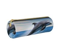 ANABPRMA Magical Design Trousse cylindrique en cuir avec fermeture éclair Motif runes nordiques, Sauter les dauphins, Taille unique, Pochette à monnaie