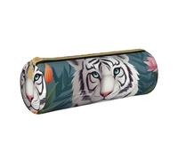 ANABPRMA Magical Design Trousse cylindrique en cuir avec fermeture éclair Motif runes nordiques, Tigre blanc mignon, Taille unique, Pochette à monnaie