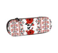 ANABPRMA Native American Tribes Trousse à crayons rigide en cuir avec fermeture éclair multi-usage pour papeterie, maquillage ou petits accessoires, Rose de style broderie ukrainien., Taille unique