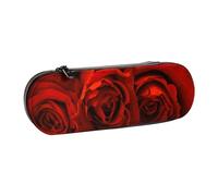 ANABPRMA Native American Tribes Trousse à crayons rigide en cuir avec fermeture éclair multi-usage pour papeterie, maquillage ou petits accessoires, Motif roses - Rouge, Taille unique, Trousse de