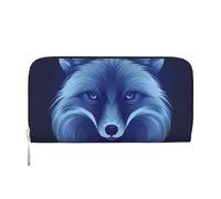 ANABPRMA Night View of The Sea Long portefeuille en cuir pour femme avec fermeture éclair, porte-cartes et poche pour pièces de monnaie, Renard bleu., Taille unique