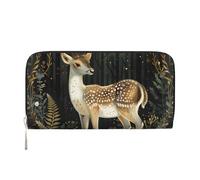 ANABPRMA Night View of The Sea Long portefeuille en cuir pour femme avec fermeture éclair, porte-cartes et poche pour pièces de monnaie, Deer, Taille unique