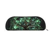 ANABPRMA Pointer allemand à poil court en cuir Trousse à crayons en cuir Demi-cercle Pochette de rangement pour maquillage, stylos et essentiels, Arbre vert magique, Taille unique, Cartable