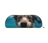 ANABPRMA Pointer allemand à poil court en cuir Trousse à crayons en cuir Demi-cercle Pochette de rangement pour maquillage, stylos et essentiels, Chien sous-marin, Taille unique, Cartable