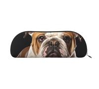 ANABPRMA Pointer allemand à poil court en cuir Trousse à crayons en cuir Demi-cercle Pochette de rangement pour maquillage, stylos et essentiels, Bulldog anglais, Taille unique, Cartable