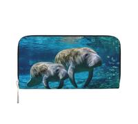 ANABPRMA Portefeuille long en cuir à motif confettis pour femme avec fermeture éclair, porte-cartes et poche pour pièces de monnaie, Lamanats indiens de l'Ouest, Taille unique