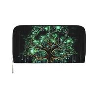 ANABPRMA Portefeuille long en cuir avec motif chats et chiens pour femme avec fermeture éclair, porte-cartes et poche pour pièces de monnaie, Arbre vert magique, Taille unique