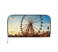 ANABPRMA Portefeuille long en cuir pour femme avec fermeture éclair, porte-cartes et poche pour pièces de monnaie Motif papillon et lune Bleu, Grande roue., Taille unique