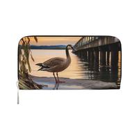 ANABPRMA Portefeuille long en cuir pour femme avec fermeture éclair, porte-cartes et poche pour pièces de monnaie, Wild Goose By The Bridge, Taille unique