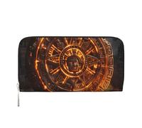 ANABPRMA Portefeuille long en cuir pour femme avec fermeture éclair, porte-cartes et poche pour pièces de monnaie, Calendrier maya fin du monde, Taille unique