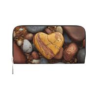 ANABPRMA Portefeuille long en cuir pour femme avec fermeture éclair, porte-cartes et poche pour pièces de monnaie Motif lama cactus Rose, Pierre en forme de cœur., Taille unique