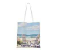 ANABPRMA Sac fourre-tout en toile avec chaises pour le shopping, le travail et l'école | Sac à main léger avec poignées renforcées, Scène de plage avec chaises, Taille unique