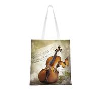 ANABPRMA Sac fourre-tout en toile avec motif hibou pour le shopping, le travail et l'école | Sac à main léger avec poignées renforcées, Papillon et violoncelle, Taille unique