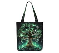 ANABPRMA Sac fourre-tout en toile avec motif paresseux et notes de musique pour femme - Sac à bandoulière réutilisable, grand sac à main avec fermeture à bouton, Arbre vert magique, Taille unique
