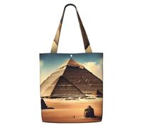 ANABPRMA Sac fourre-tout en toile égyptienne pharaonique pour femme - Sac à bandoulière réutilisable, grand sac à main avec fermeture à bouton, Rêver des pyramides de Khoufu, Taille unique