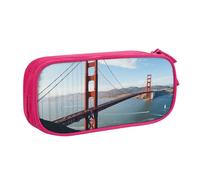 ANABPRMA San Francisco Golden Gate Bridge Trousse à crayons grande capacité double couche avec 2 poches principales zippées Organiseur multifonction pour l'école, le bureau, les voyages, rose, Taille