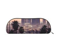 ANABPRMA Sea Otters Trousse à crayons en cuir demi-cercle pour maquillage, stylos et essentiels, Palmiers Los Angeles, Taille unique, Cartable