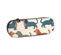 ANABPRMA Sunset Trousse à crayons en cuir rigide multi-usage avec fermeture éclair pour papeterie, maquillage ou petits accessoires, Chiens Teckel mignons, Taille unique, Trousse de beauté
