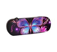 ANABPRMA Sunset Trousse à crayons en cuir rigide multi-usage avec fermeture éclair pour papeterie, maquillage ou petits accessoires, Papillon rose violet., Taille unique, Trousse de beauté