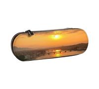 ANABPRMA Sunset Trousse à crayons en cuir rigide multi-usage avec fermeture éclair pour papeterie, maquillage ou petits accessoires, Vue au coucher du soleil., Taille unique, Trousse de beauté