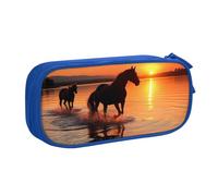ANABPRMA Sunsets Lake Horses Trousse à crayons grande capacité double couche avec 2 poches principales zippées Organiseur multifonction pour l'école, le bureau, les voyages, bleu, Taille unique,