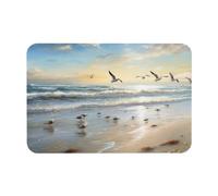 ANABPRMA Tapis de bain en silicone antidérapant pour cuisine et salle de bain Motif plage et oiseaux de mer 40 x 60 cm Facile à nettoyer