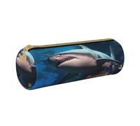 ANABPRMA The Deep Sea Trousse à crayons cylindrique en cuir avec fermeture éclair pour fournitures scolaires et de bureau, Submarine Shark Coral, Taille unique, Pochette à monnaie