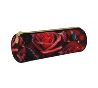 ANABPRMA The Old Hollywood Trousse cylindrique en cuir avec fermeture éclair pour fournitures scolaires et de bureau, Roses rouges., Taille unique, Pochette à monnaie