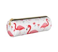 ANABPRMA The Old Hollywood Trousse cylindrique en cuir avec fermeture éclair pour fournitures scolaires et de bureau, Motif flamant rose, Taille unique, Pochette à monnaie