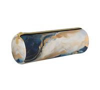 ANABPRMA The Old Hollywood Trousse cylindrique en cuir avec fermeture éclair pour fournitures scolaires et de bureau, Marbre bleu marine, Taille unique, Pochette à monnaie